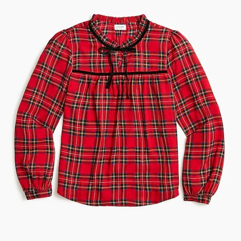 J.Crew Factory Velvet tie-neck Top